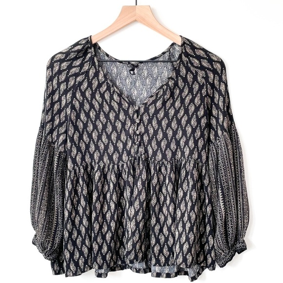 Knot Sisters Boho Long Sleeve Black Flowy Shirt Neutral Long Sleeves Comfy XS - Picture 1 of 11